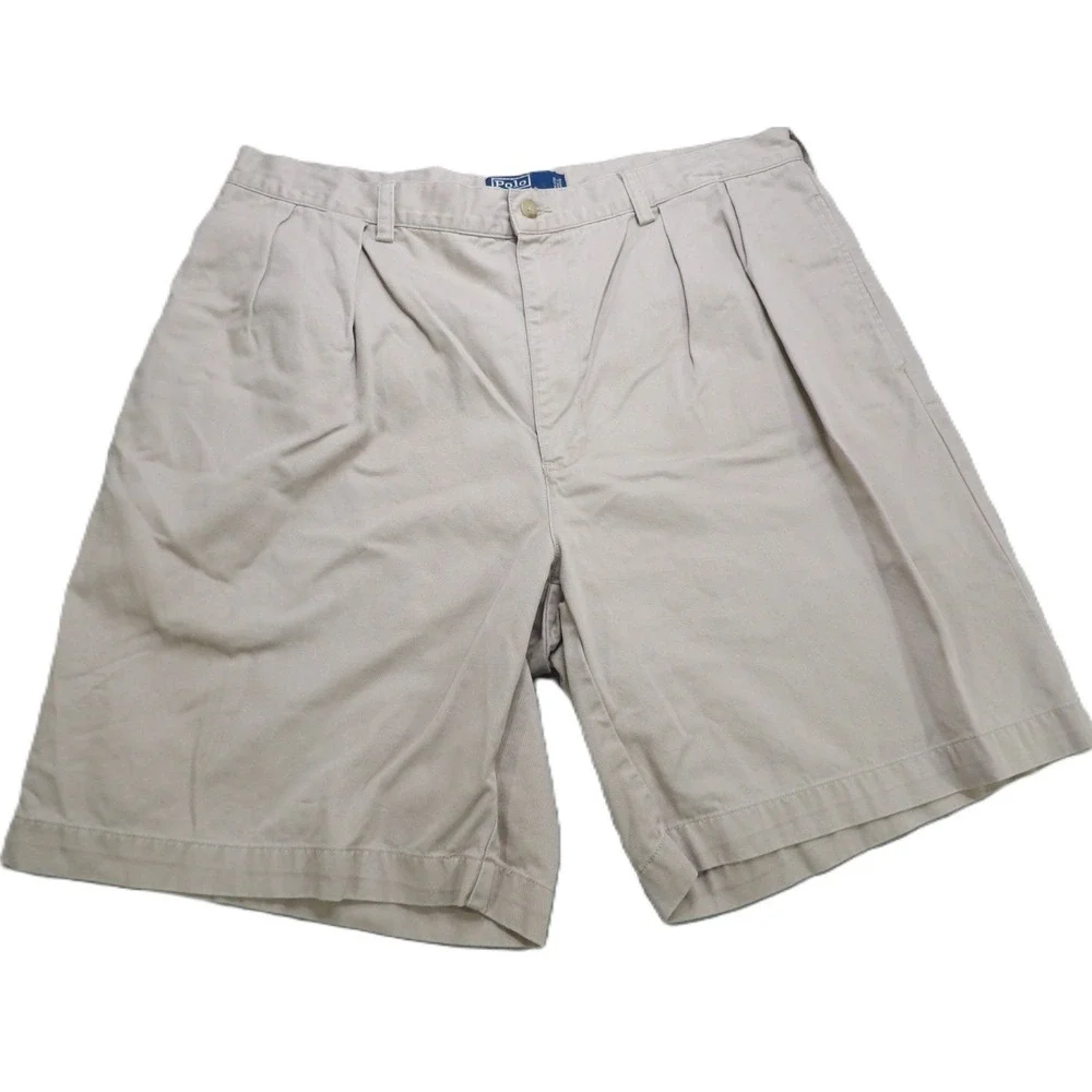 VTG Polo Ralph Lauren Tyler Shorts Men 38in Tan Classic Chino Pleated Cotton 90s